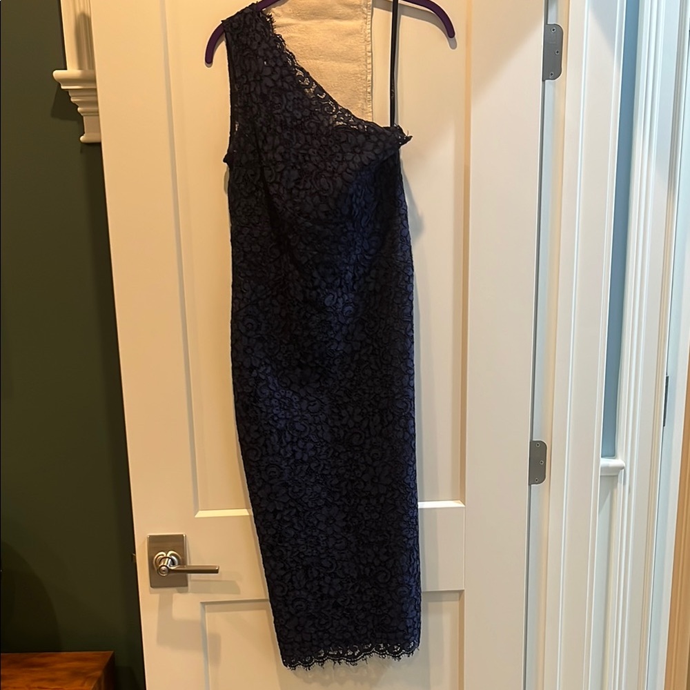 Shoshana Navy Lace One-Shoulder Dress